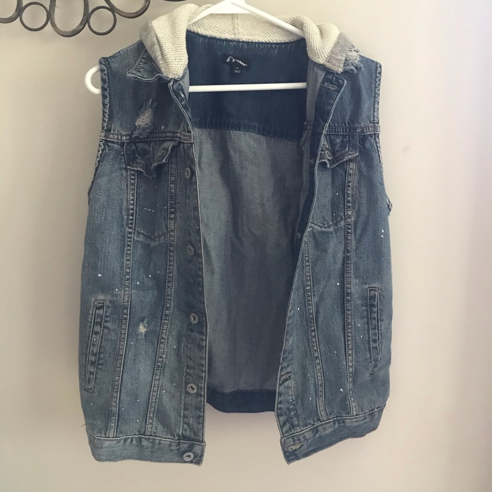 Boys Art Class Denim Sleeveless Hooded Vest Jacket